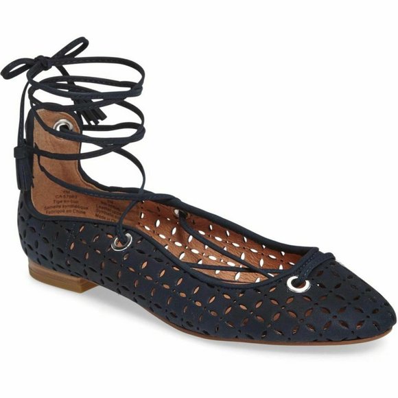 Halogen Nella Ghillie Flat, Blue Perforated Leather, Womens Size 7.5 & 8.5 - Picture 1 of 9